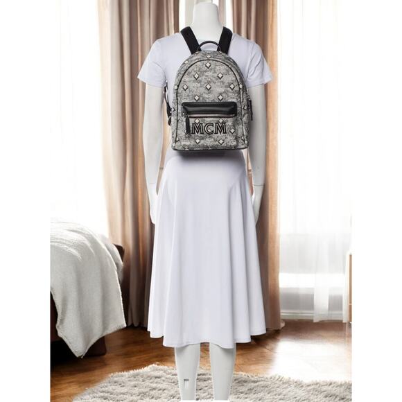 AUTHENTIC NWT MCM Vintage Jacquard Monogram Grey/Black Backpack Mini MSRP $1050 - Picture 7 of 9